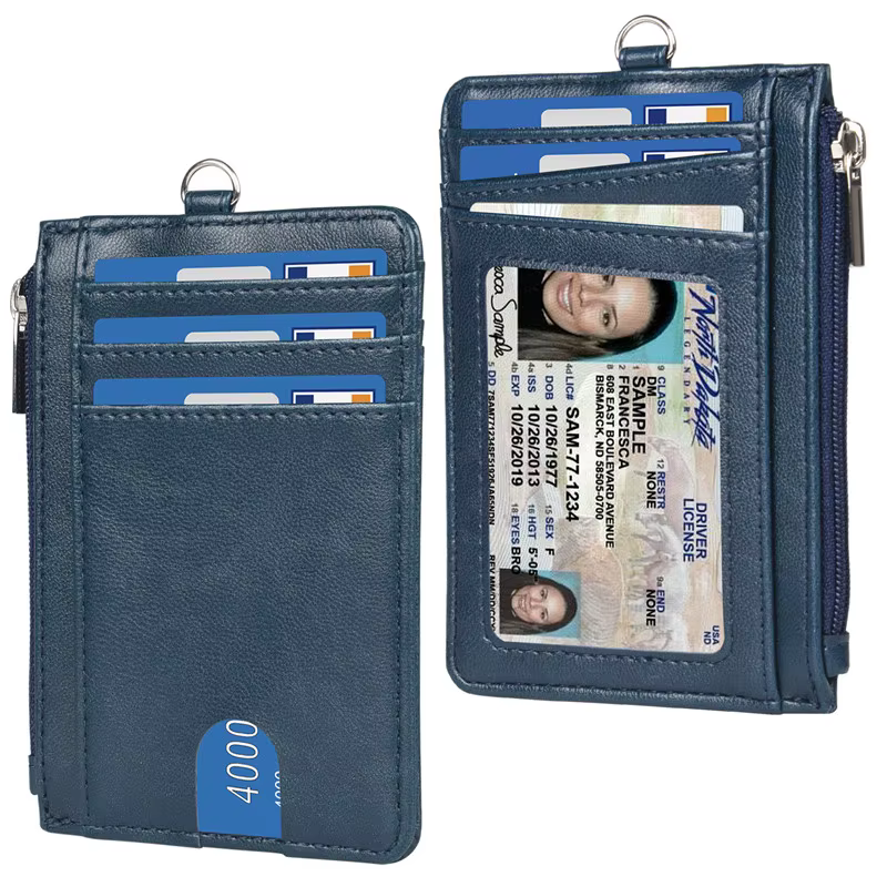 Porte-badge personnalisable en cuir PU avec cordon, porte-cartes zippé de luxe, accessoire professionnel pour soignants