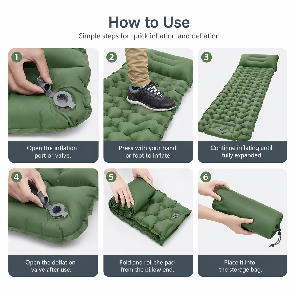 Matelas de camping gonflable avec oreiller