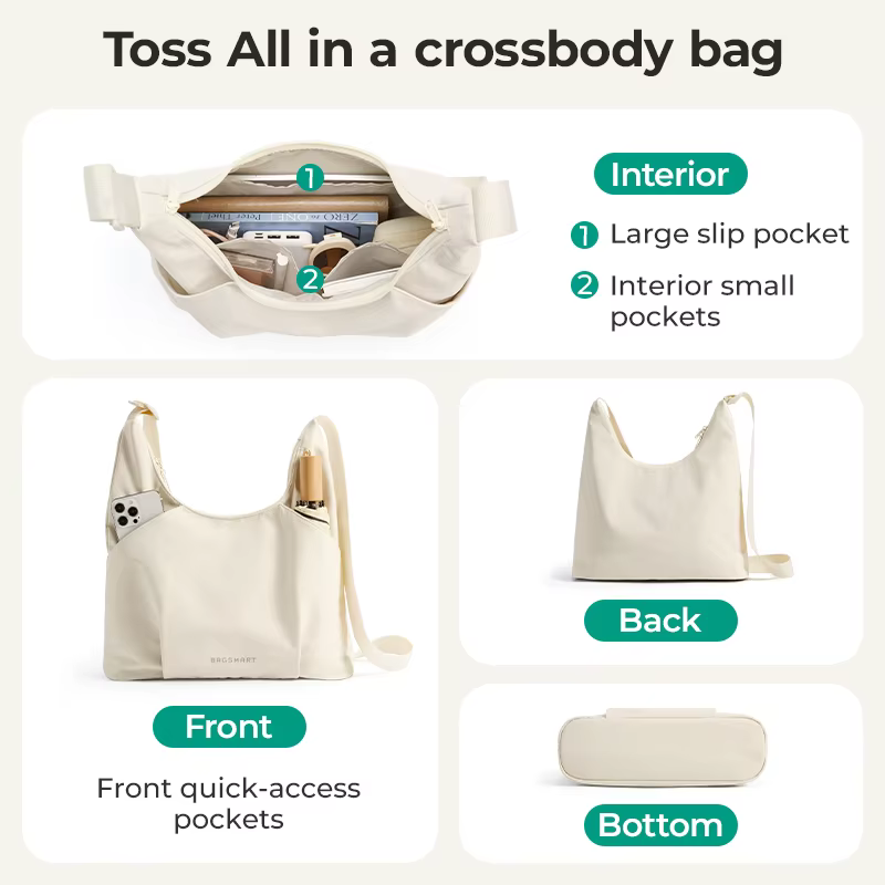 BAGSMART sac à bandoulière Hobo pour femmes loisirs messager à bandoulière polyvalent pour un usage quotidien sac à main fourre-tout de grande capacité