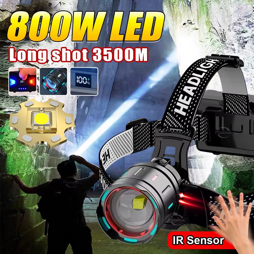 9900000LM lampe frontale Super puissante 800W LED capteur IR phare