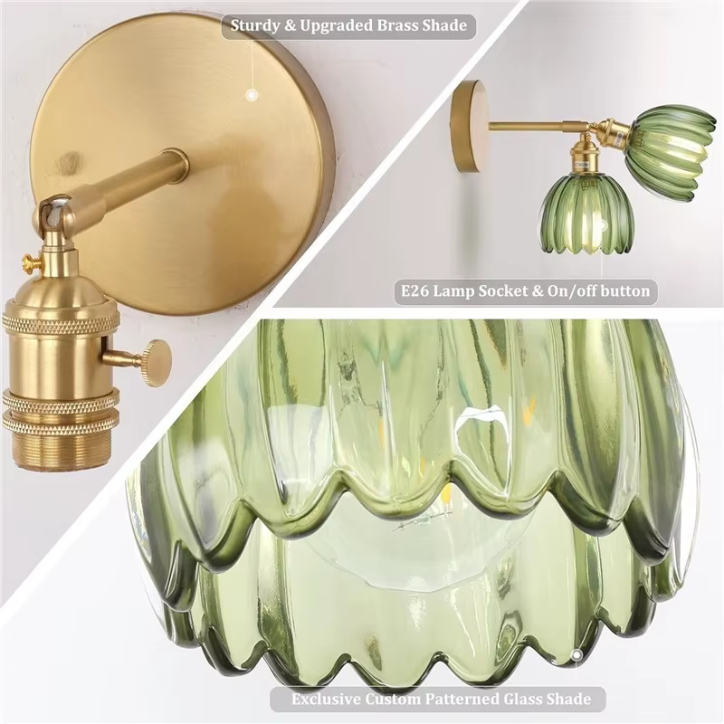 Applique murale nordique Vintage en verre tulipe vert, abat-jour de fond de salon, lampe de porte de chambre à coucher, lampes de chevet
