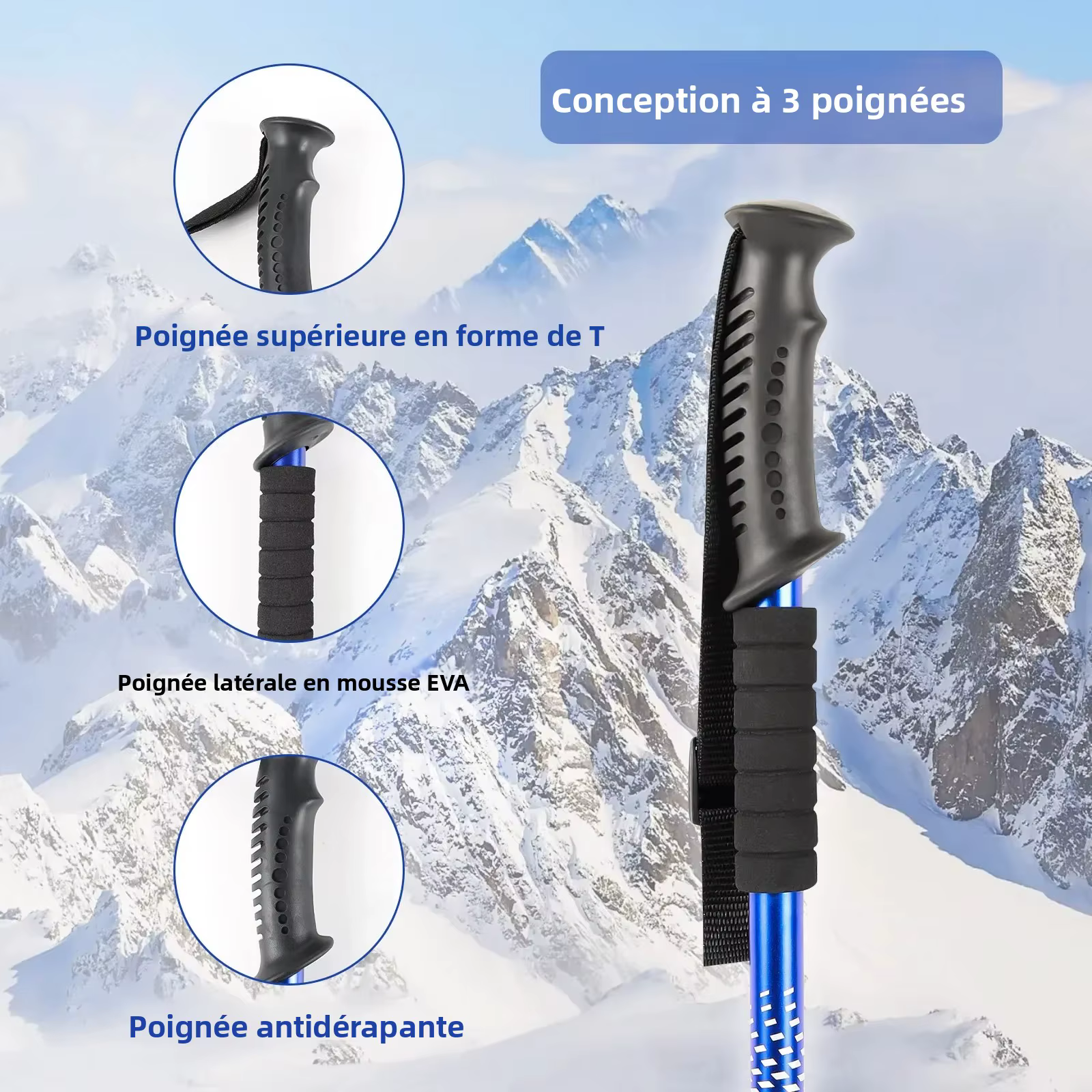 Bâtons de randonnée ultralégers à 3 sections
