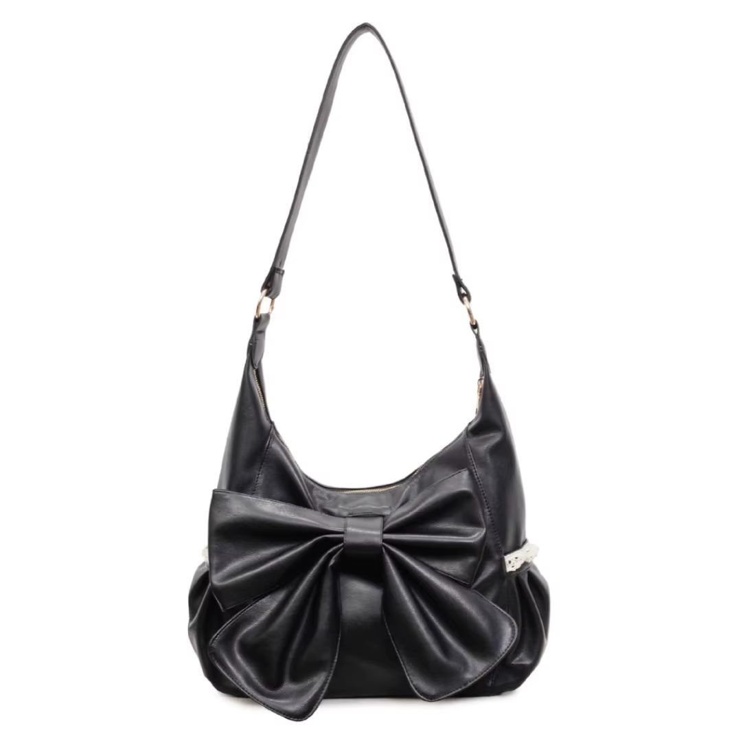 Sac seau décontracté de grande capacité pour femmes, sac à bandoulière avec nœud papillon, sac de banlieue tendance, sac seau plié en PU
