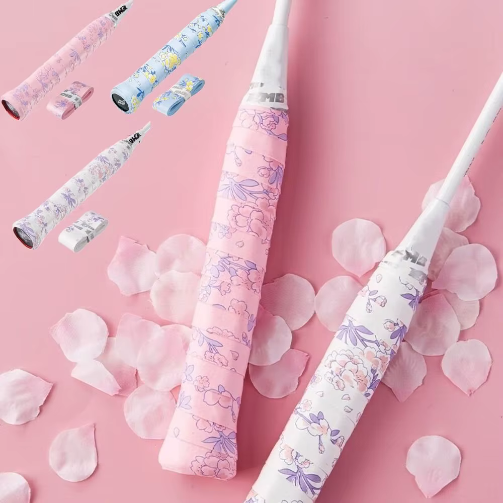Bande antidérapante pour poignée de Badminton, 2 pièces, absorbant les chocs, Absorption de la sueur, bandeau pour raquette, motif Sakura, surgrips de Tennis