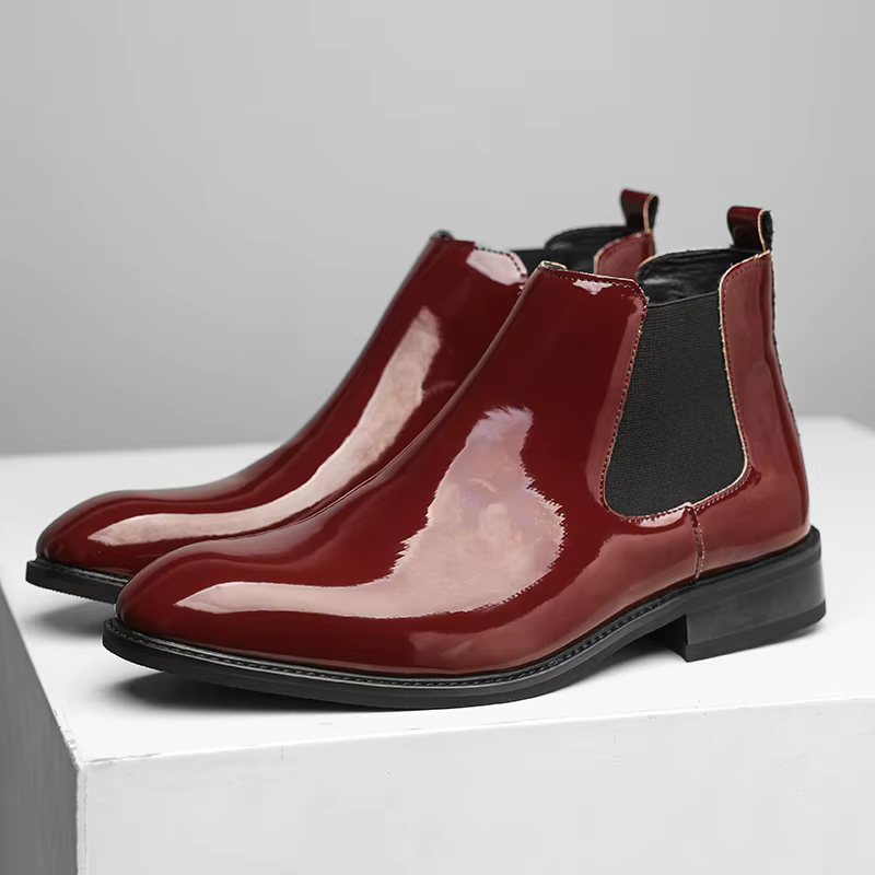 Bottines Chelsea pour hommes en cuir verni noir boucle cheville bout rond affaires classique à la main hommes bottes courtes Botas De Hombre