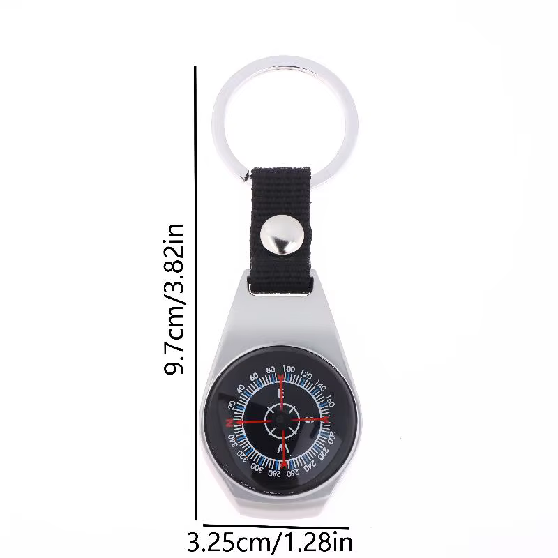 Accessoire de camping et de randonnée en plein air : porte-clés boussole en métal durable avec mousqueton.