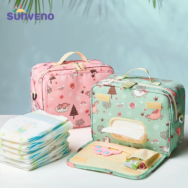 Sunveno – sacs à couches jetables pour bébé, sac de maternité réutilisable, mode imprimés, humide et sec, pour couches jetables, 2 tailles