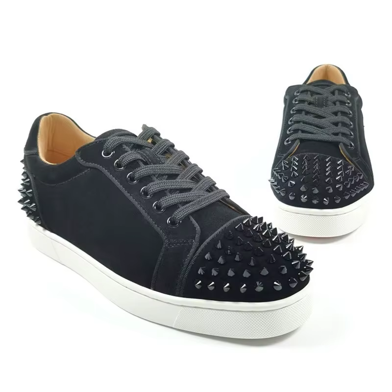 Hommes de luxe mode fête discothèque pointes chaussures cloutées à lacets appartements rivets chaussure noir élégant