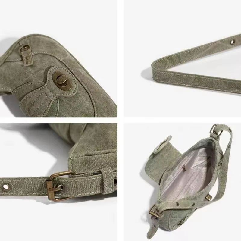 Y2k Vintage sac à bandoulière Style de rue américain Rivets vert toile sac à main gothique Punk Biker Cool Designers sous les bras sac à main
