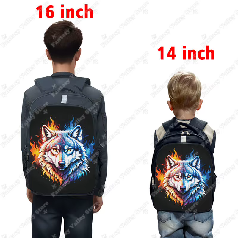 Sac à dos Ice Fire Wolf pour enfants, tigre, renard, animaux, sac de rangement pour adolescents, cartable d'école, sac à dos de voyage, cadeau