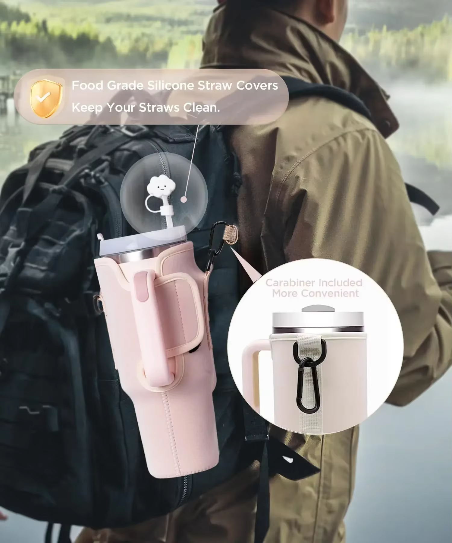 Sac de transport de bouteille d'eau pour gobelet Stanley 40oz avec poignée, porte-bouteille d'eau avec bandoulière réglable avec poche