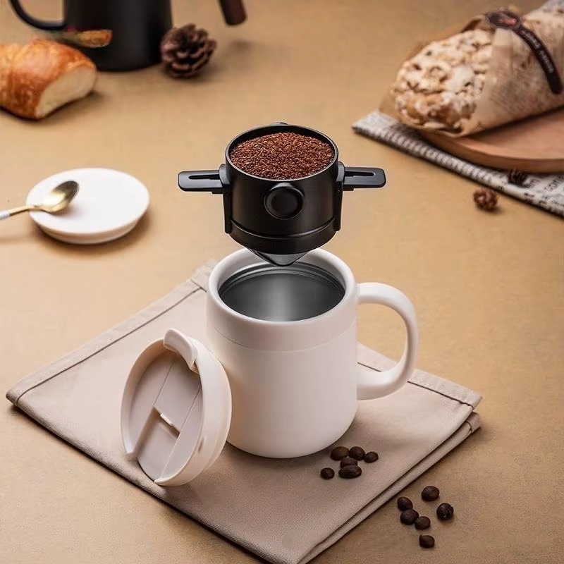 Cafetière portable pour café filtre avec tasse en acier inoxydable