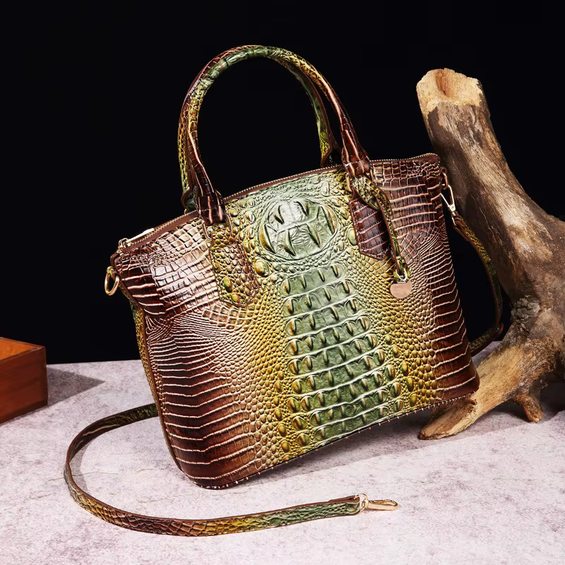 Sac à bandoulière en cuir gaufré croco grande capacité