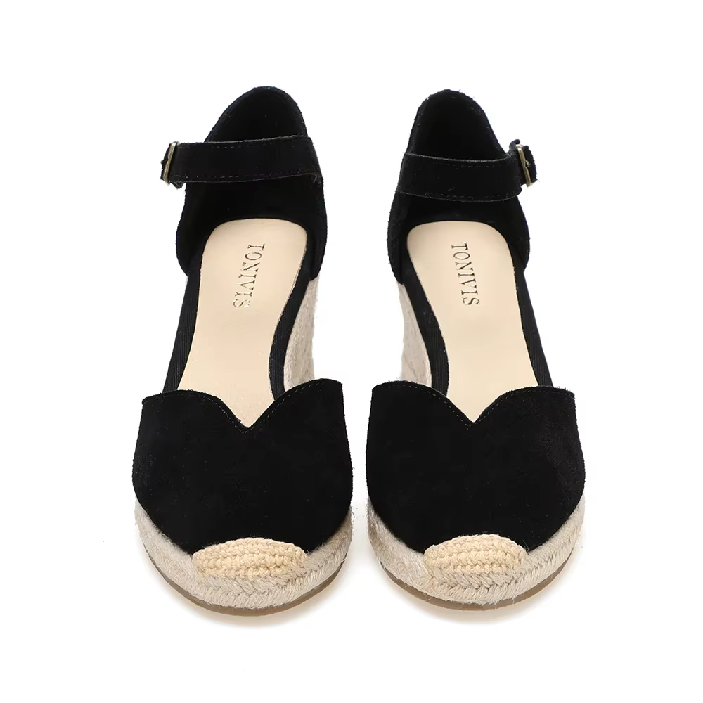Chaussures à talons compensés Sandales pour femmes en cuir véritable avec enveloppe de cheville et 5-8 cm pour dames