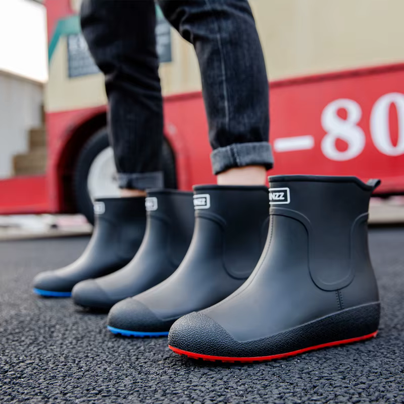 Chaussures de pluie antidérapantes allemandes pour hommes, bottes de pluie chaudes mi-mollet, chaussures imperméables en velours, chaussures de cuisine, lavage de voiture, chaussures de pêche pour fem