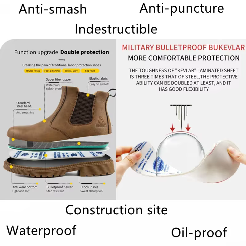 Chaussures de sécurité imperméables pour hommes Chelsea bottes en cuir à tête en acier