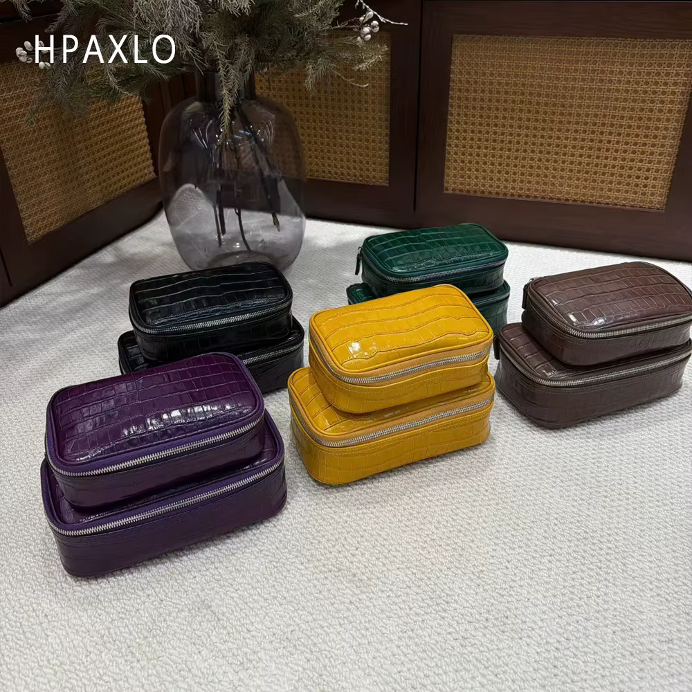 Pochette cosmétique miniature en cuir gaufré crocodile, organiseur de toilette, sac cosmétique portable disponible en différentes couleurs et tailles