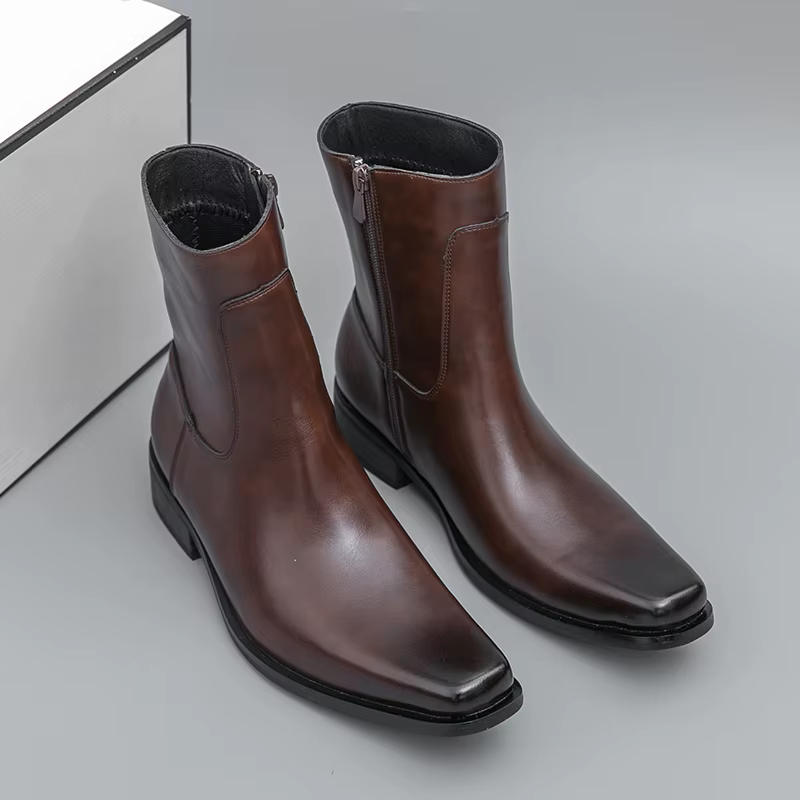 Bottes de chevalier pointues de style britannique pour hommes, fermeture à glissière latérale confortable, bottes hautes classiques, mode extérieure, haute qualité, automne