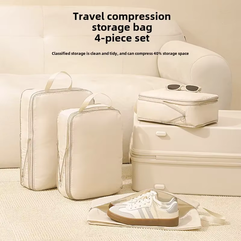 Sac de Cubes d'emballage à Compression de voyage, valise Portable, organisateurs de vêtements, étuis de rangement de bagages étanches, sacs à tiroirs 4 pièces/ensemble