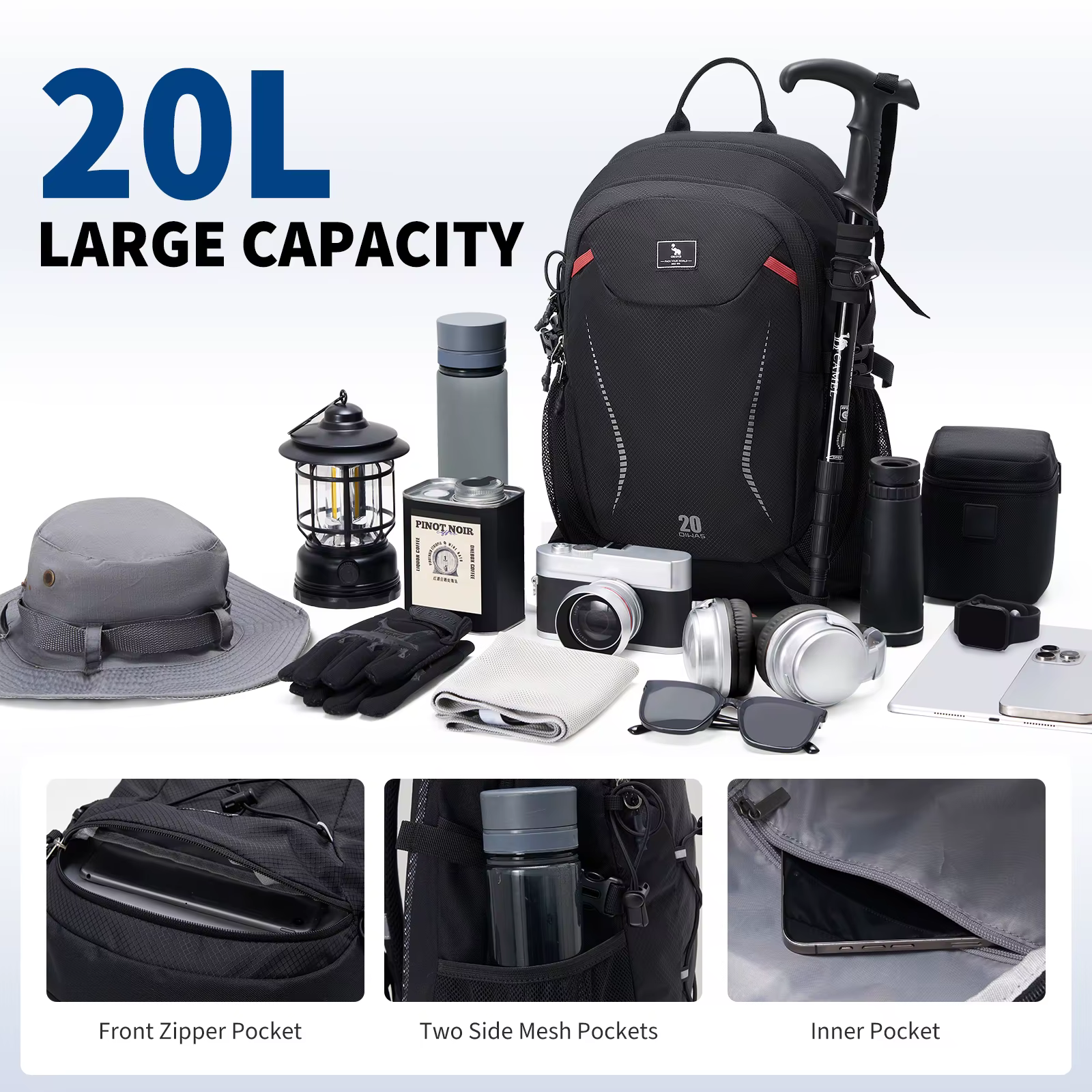 Sac à dos d'extérieur OIWAS 20L léger, imperméable, résistant à l'usure, adapté aux hommes et aux femmes pour les voyages sportifs