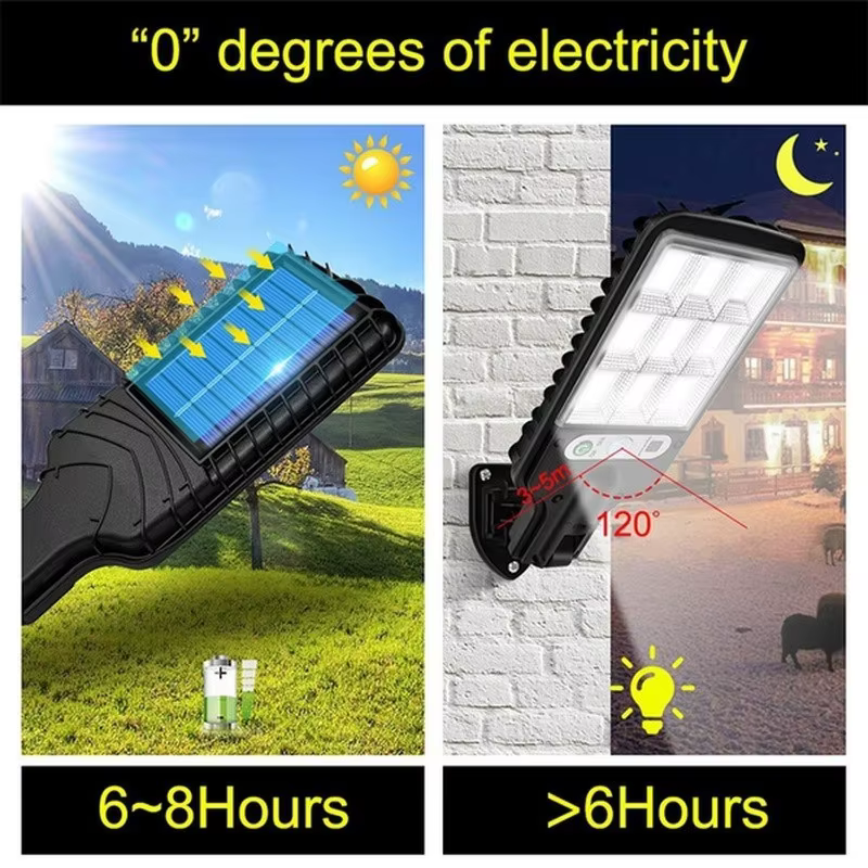 Lampadaires solaires extérieur 4500W lampe solaire avec 3 modes d'éclairage étanche PIR capteur de mouvement lampe de sécurité pour jardin chemin cour
