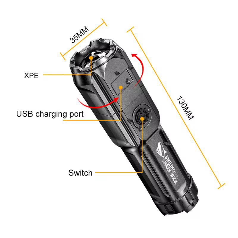 Puissante lampe de poche LED Rechargeable USB 18650 étanche Zoom pêche chasse 100000