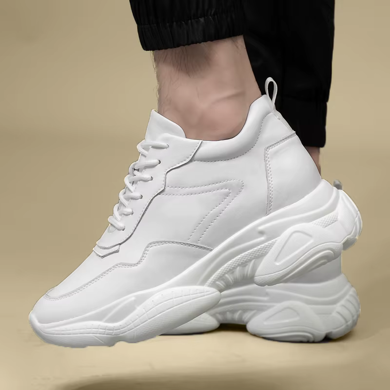 Chaussures rehaussantes pour hommes, semelle intérieure augmentée de 8cm, blanc, noir, grande taille 36-44