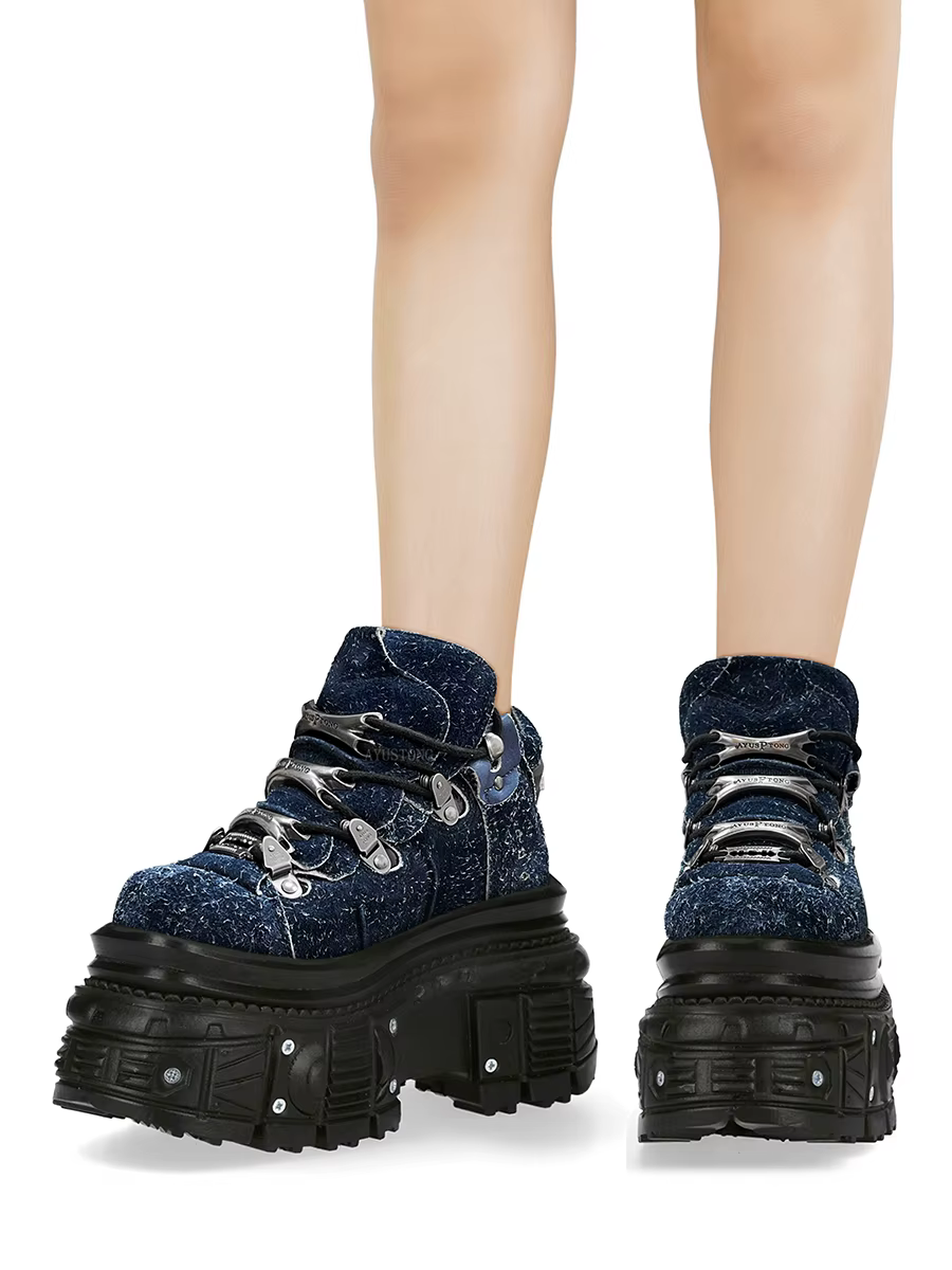Chaussures à plateforme à talons super hauts pour hommes et femmes, décoration en métal Punk rock, design à lacets, chaussures à plateforme de style gothique