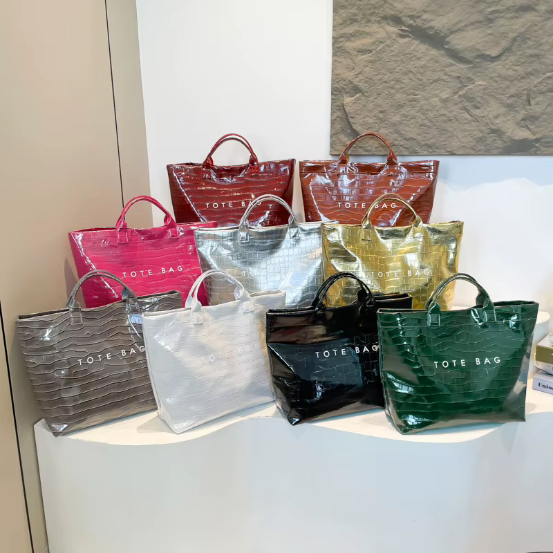 Sac fourre-tout Texture Crocodile Pvc papier Kraft grande capacité luxe Hobo sac à main femmes décontracté Shopping lettres poignée supérieure sacs à main