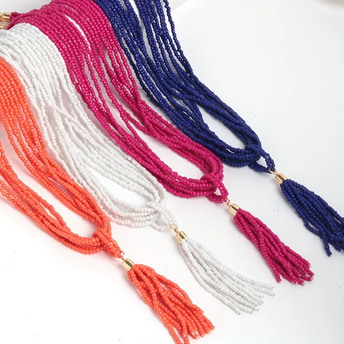 Collier à chaîne de perles bohème pour femmes, collier vintage à long pendentif en forme de gland, accessoire de bijoux pour pull