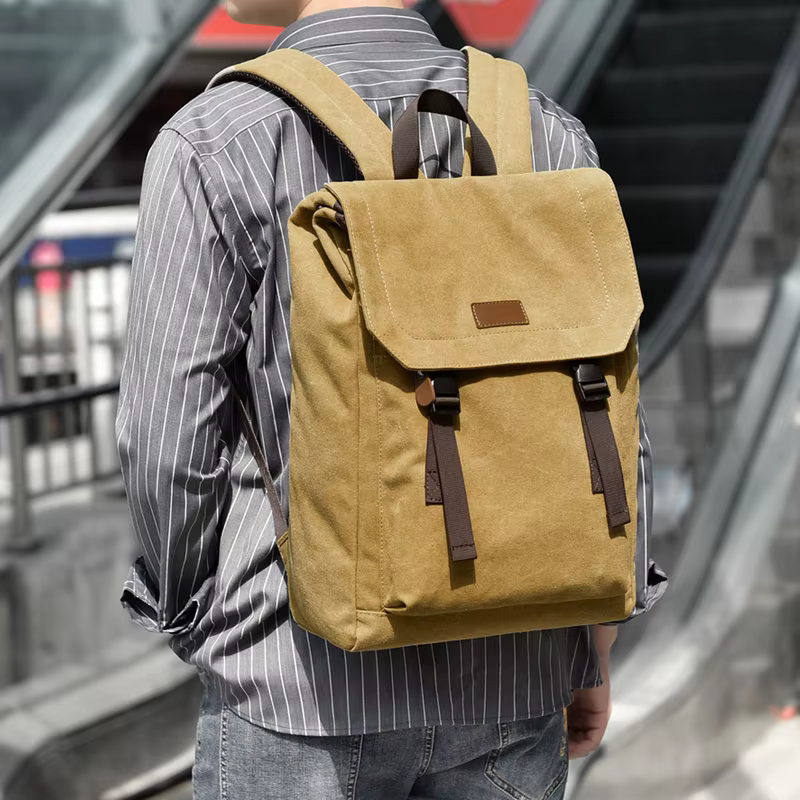 Sac à dos en toile pour hommes, sac de grande capacité de Style rétro avec sangles à boucle