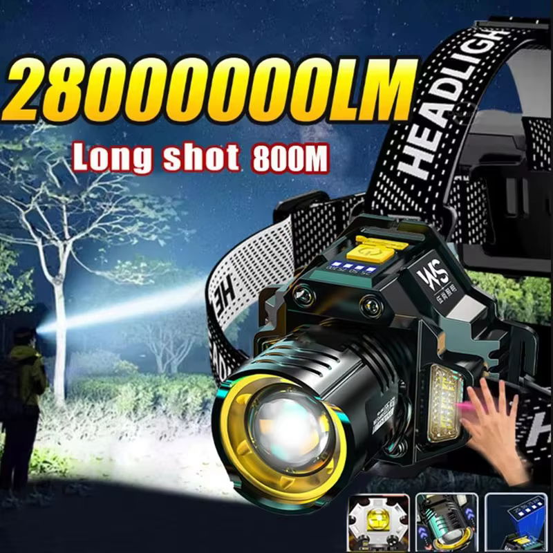 Lampe frontale LED puissante rechargeable avec capteur télescopique zoomable