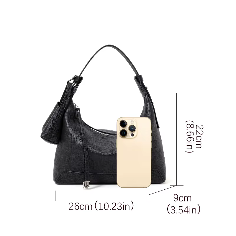 Sac Hobo en Cuir de Vachette Grainé, Design à Double Bretelles, Sac à Main en Cuir de Vachette Souple, Sac à Bandoulière pour Sorties Quotidiennes Décontractées