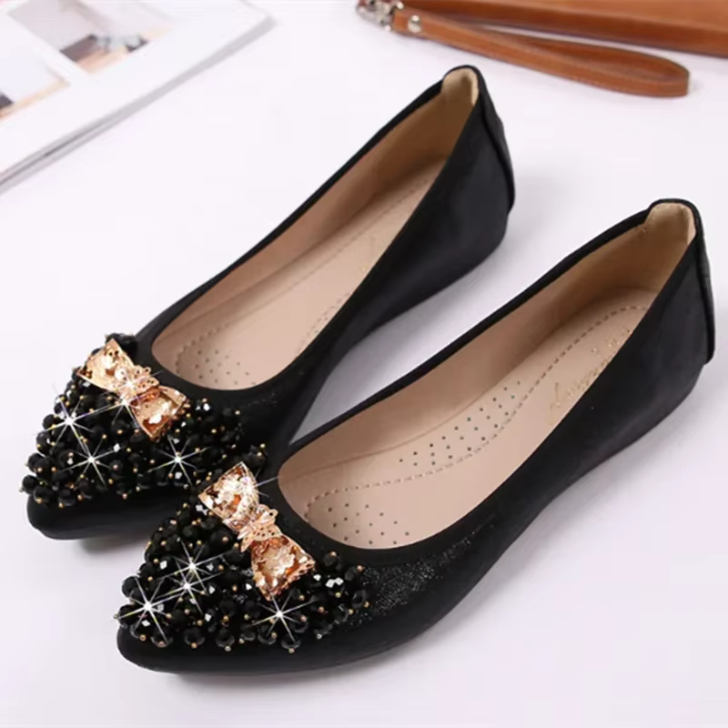 Maogu-Ballerines respirantes à bout pointu pour femme, chaussures de luxe, or, argent, cristal scintillant, grande taille 33, 44, été
