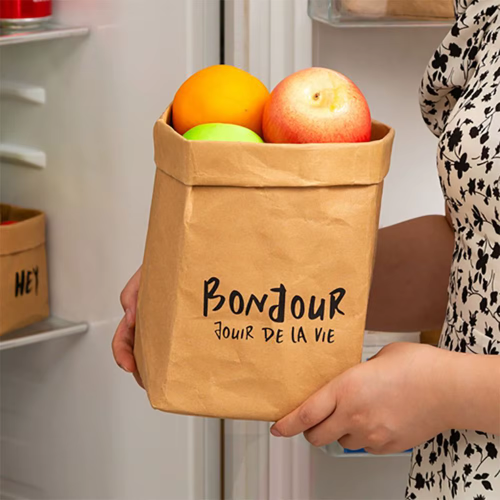 Sac en Papier Kraft Réutilisable de Grande Capacité, Carré Épais, à Emporter, Lavable, Étanche, Shopping, Maison