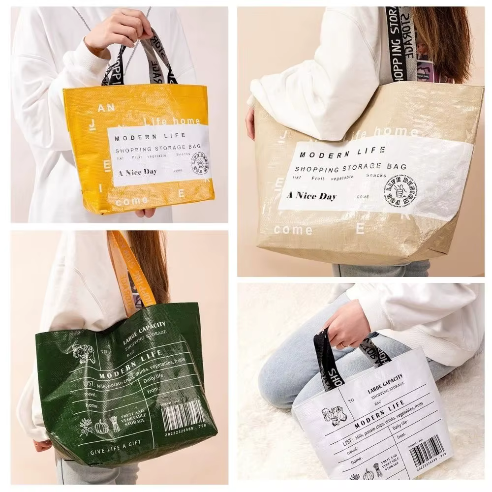Sac de courses en PP tissé, grande capacité, imperméable, à bandoulière, portable, pour supermarchés, magasins de détail et boutiques