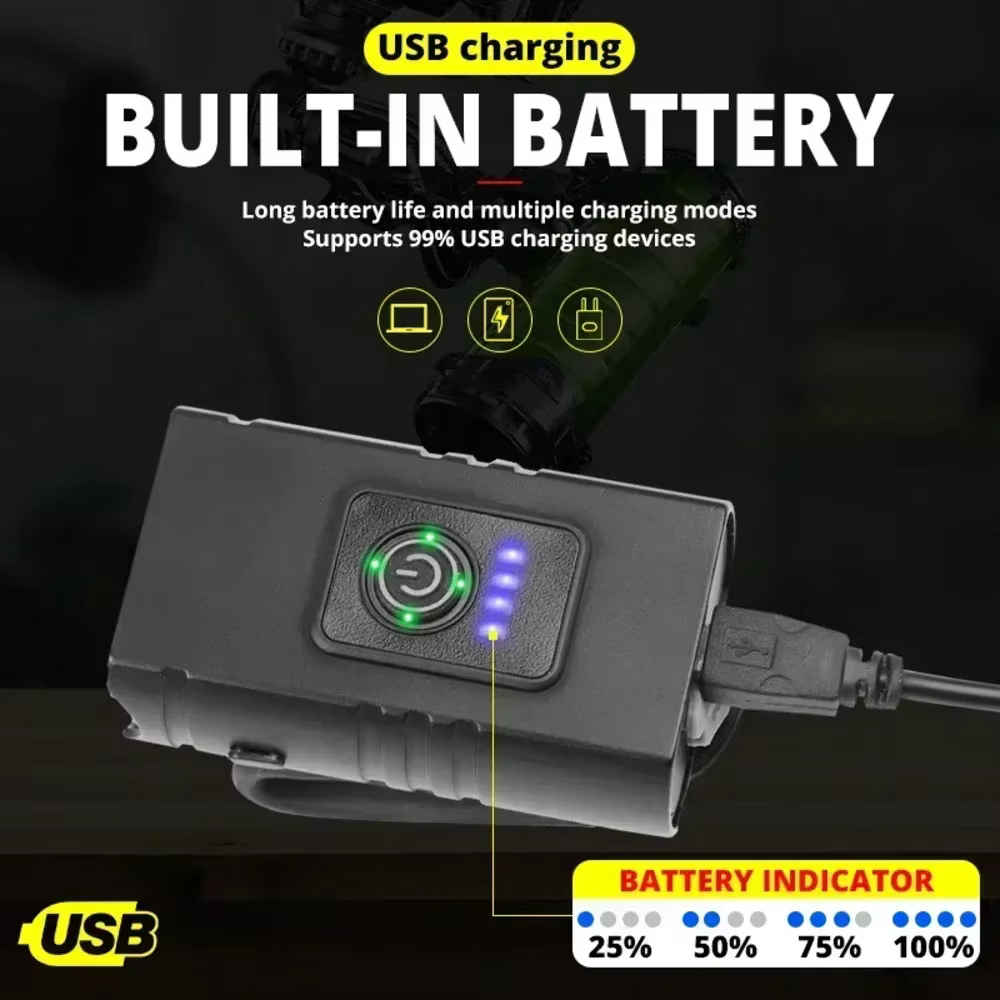 Kit d'éclairage puissant pour vélo avec affichage numérique de l'indicateur de batterie, phare avant et arrière, rechargeable par USB-C, lanterne étanche