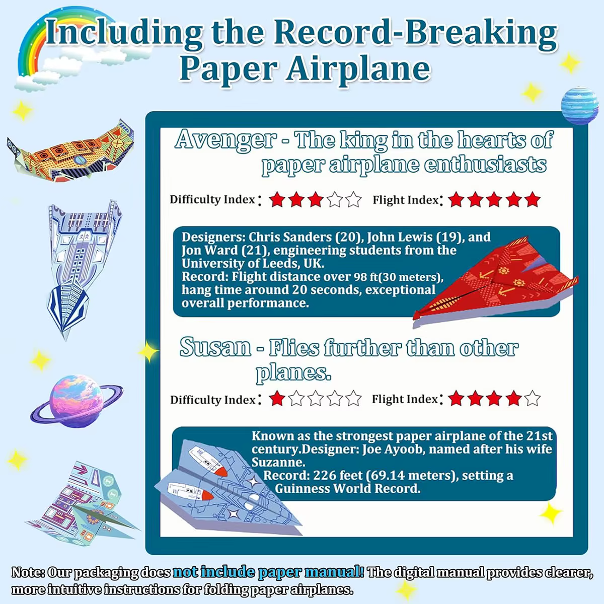 Kit d'avions en papier origami 12/32 feuilles, 16 modèles classiques, avions de record mondial, cadeau pour garçons et filles débutants, idéal pour les fêtes, facile à plier