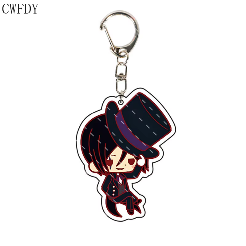 Figurine de majordome noir Sebastian Michaelis, porte-clés en acrylique sous preneur Grell Sutcliff, modèle de personnage pour enfants, cadeau d'anniversaire