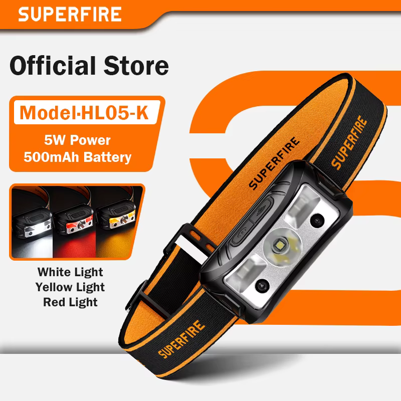 SUPERFIRE-Lampe de poche LED avec capteur de mouvement, 8 modes, lumière blanche/jaune/rouge, pour sauna de camping