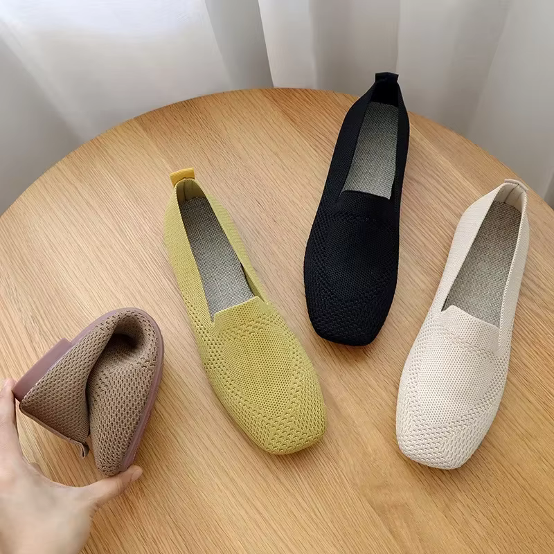 Ballerines carrées pour femmes, mocassins décontractés, semelle confortable, chaussures paresseuses respirantes douces, 2024