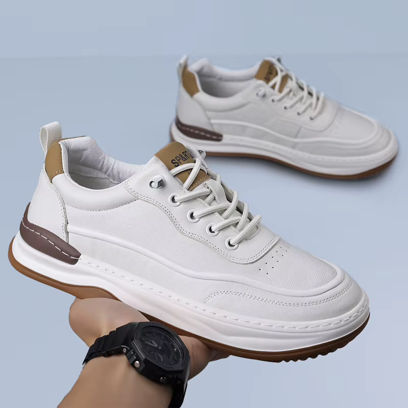 Chaussures décontractées en cuir pour hommes, style sportif, avec empeigne en cuir souple et respirant, semelle extérieure en caoutchouc légère, confortables pour le printemps