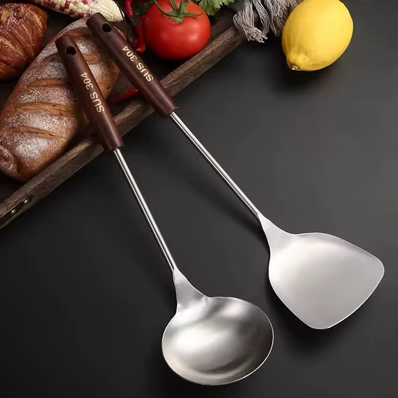 Ensemble de spatule en fer et louche en acier inoxydable, ustensiles de cuisine, équipement de cuisine, accessoires essentiels, wok