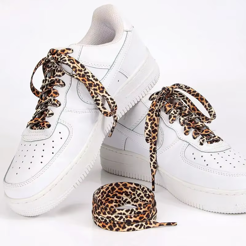 1 paire classique léopard Patten imprimé lacet créatif unisexe baskets toile chaussure dentelle lacets plats chaussures cordes Шнурки