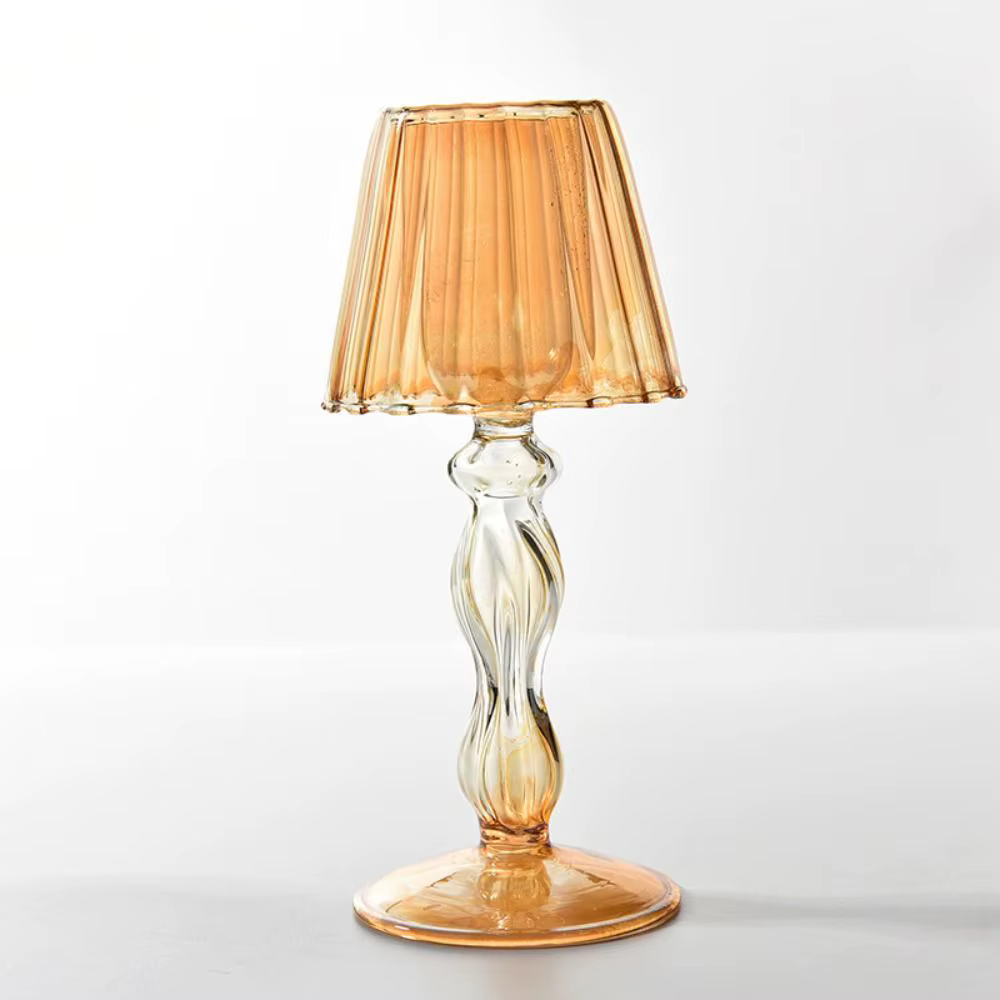 Chandelier rayé en verre à pieds hauts, bougeoir en forme de lampe d'art créatif, candélabre artisanal Transparent délicat