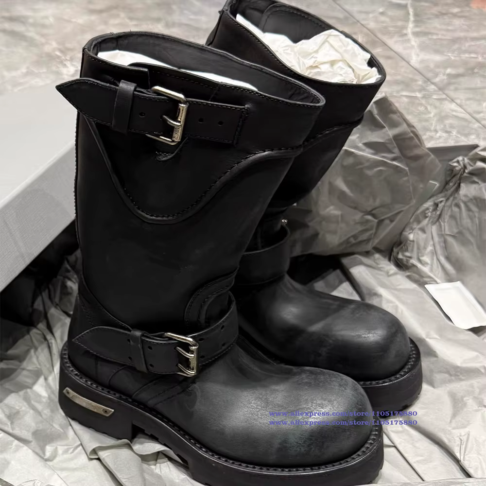 Bottes de moto en cuir noir pour hommes