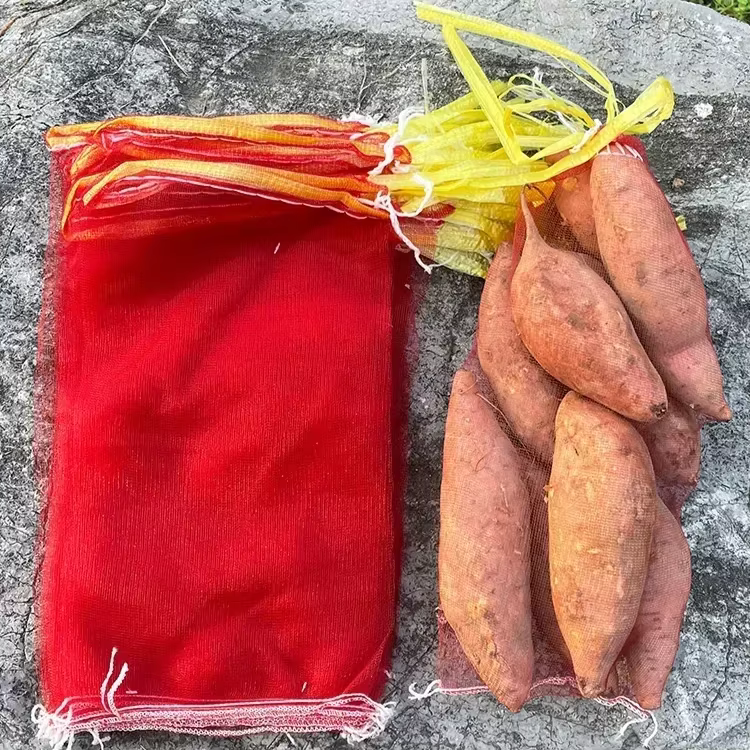 Sac en maille en plastique pour sachets de fruits et légumes, emballage en maille rouge et jaune, petit sac tissé en maille, 100 pièces