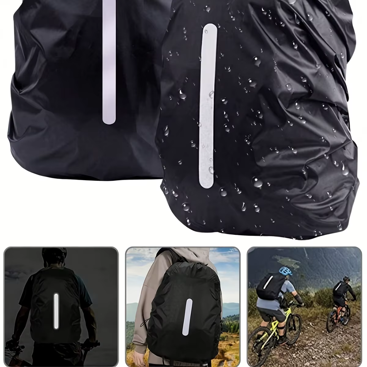 Housse de pluie pliable noire 20-70L pour sac à dos avec bandes réfléchissantes – Idéale pour la randonnée