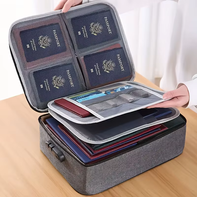 Sac à documents ignifuge, étanche et verrouillable. Portable et durable pour les fichiers, les cartes, l'argent. Stockage sécurisé essentiel familial!