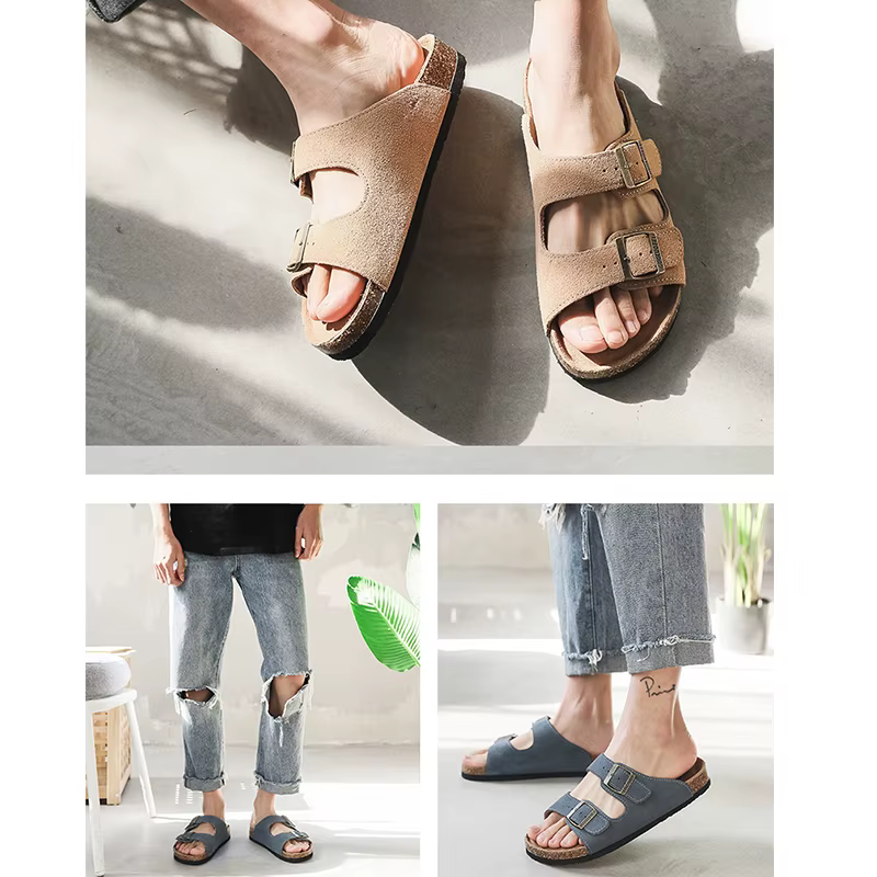 NuSO k-Pantoufles d'été en liège pour femmes, mules, sabots, sandales plates, diapositives décontractées, plage, couple, double structure, chaussures souples, grande taille